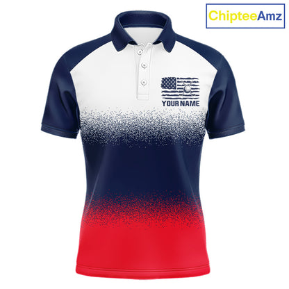 Men's US Flag golf polo shirt, patriotic red white and blue golf polo, custom golf team apparel, American flag golf shirt, men's golf uniform, tournament golf clothing