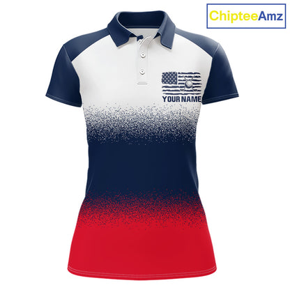 Women's US Flag golf polo shirt, patriotic red white and blue golf polo, custom golf team apparel, ladies golf uniform, American flag golf clothing, tournament golf shirt
