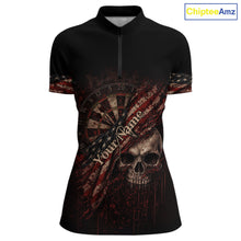Load image into Gallery viewer, Red Grunge Retro American Flag Dartboard Women Dart 1/4-Zip Shirt Custom Skull Dart Team Jerseys NYN2542