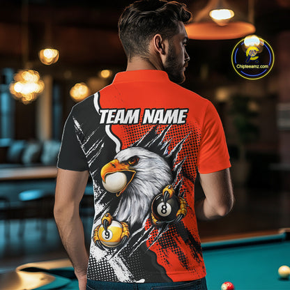 Black And Orange Claws 8 Ball & 9 Ball Mens Polo Shirts Custom Eagle Billiard Team Apparel NYN3296
