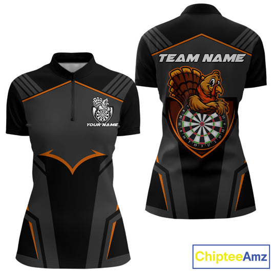 Custom Orange Turkey Autumn Funny Dart 1/4-Zip Shirt For Women Thanksgiving Dart Team Jersey NYN1498