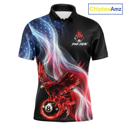 Red Flames Eagle Pool 8 Ball Men's Billiard Shirt Custom US Flag Smoke Billiard League Attire NYN2547