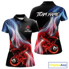 Load image into Gallery viewer, Red Flames Eagle Pool 8 Ball Women's Billiard Shirt Custom US Flag Smoke Billiard League Attire NYN2547