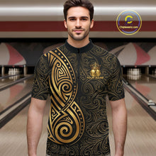 Load image into Gallery viewer, Black And Gold Crown Bowling Ball Polo &amp; 1/4-Zip Shirts For Men Custom Tribal Bowling Team Jerseys NYN3124