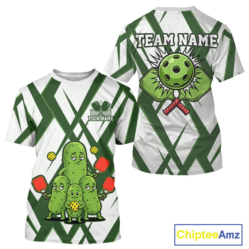 Custom Funny Pickles Green Pickleball Ball T-Shirt For Men Funny Pickleball Jerseys NYN1746