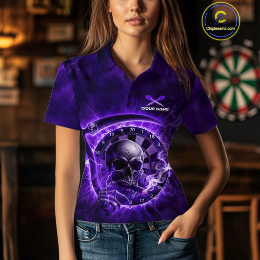 Smoking Purple Flames Skull Darts Custom Women Polo Dart Jerseys Thunder Dart League Shirt NYN2050