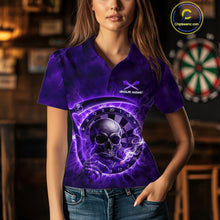 Load image into Gallery viewer, Smoking Purple Flames Skull Darts Custom Women Polo Dart Jerseys Thunder Dart League Shirt NYN2050