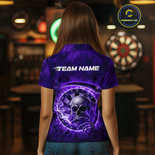 Load image into Gallery viewer, Smoking Purple Flames Skull Darts Custom Women Polo Dart Jerseys Thunder Dart League Shirt NYN2050