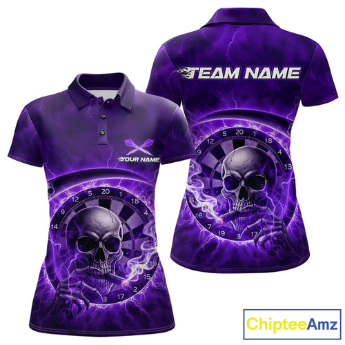 Smoking Purple Flames Skull Darts Custom Women Polo Dart Jerseys Thunder Dart League Shirt NYN2050