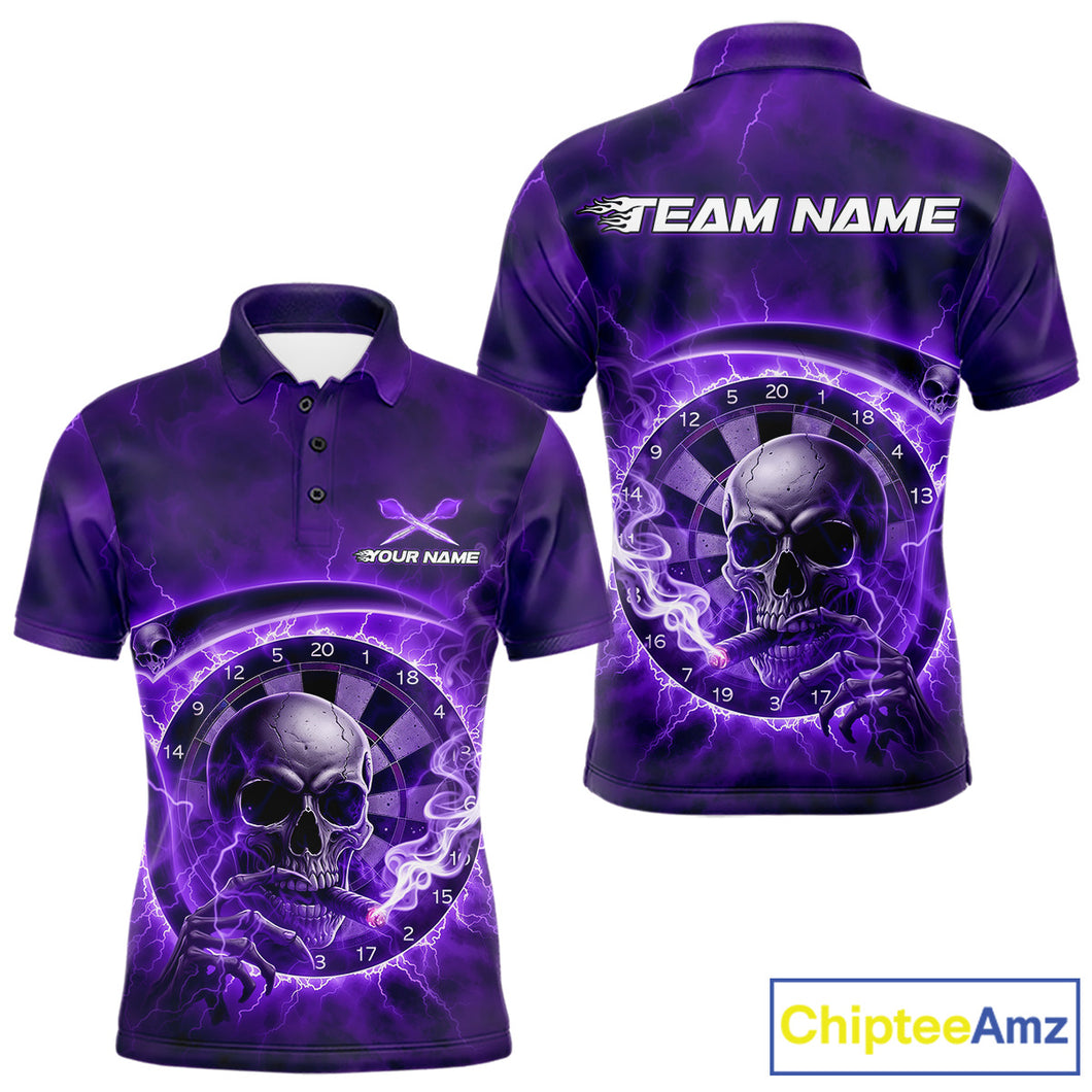 Smoking Purple Flames Skull Darts Custom Men Polo Dart Jerseys Thunder Dart League Shirt NYN2050