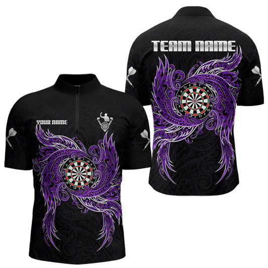 Purple Tribal Pattern Dartboard Darts Quarter-Zip Shirt For Men Custom Darts Team Jerseys NYN2551