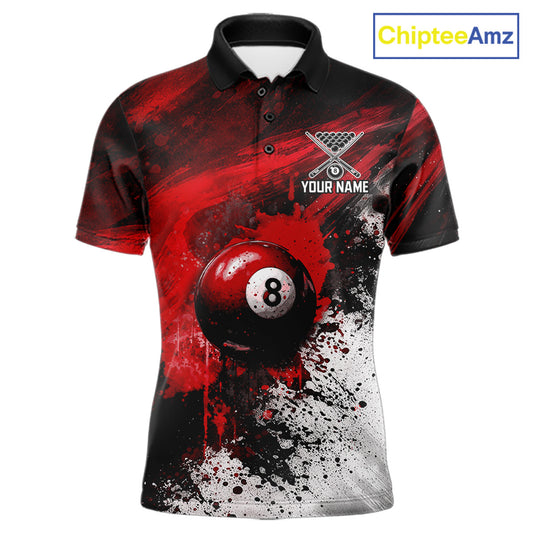 Red Grey Splatter Paint Pool 8 Ball 3D Billiard Shirt For Men Personalized  Billiard Attire Gifts NYN2567