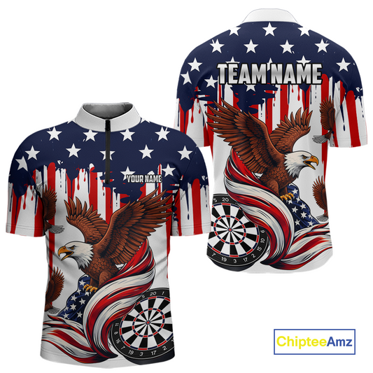 US Flag Eagle 3D Dartboard Men Darts Team Shirt Personalized Patriotic Dart Quarter-Zip Jerseys NYN2571
