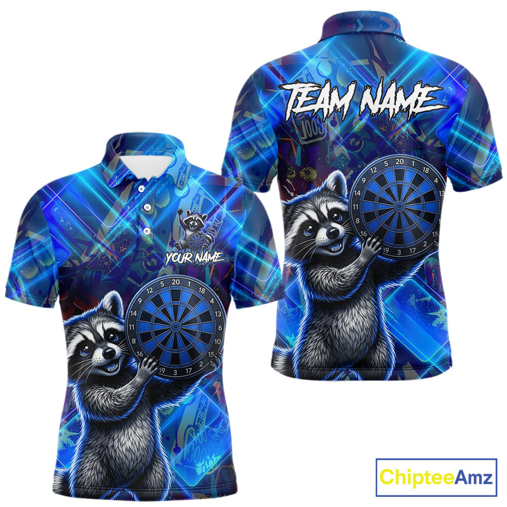Funny raccoon graffiti dart shirt custom blue dart polo apparel