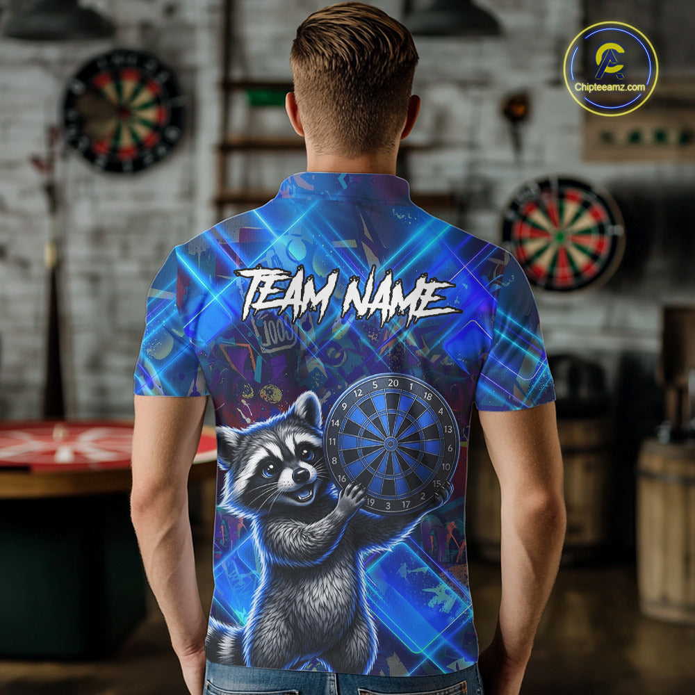 Thunder Raccoon Funny Men Dart Shirt Custom Graffiti Polo & 1/4-Zip Dart Clothing | Blue NYN3343