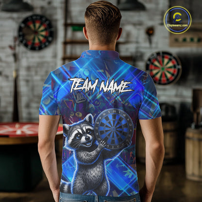 Thunder Raccoon Funny Men Dart Shirt Custom Graffiti Polo & 1/4-Zip Dart Clothing | Blue NYN3343