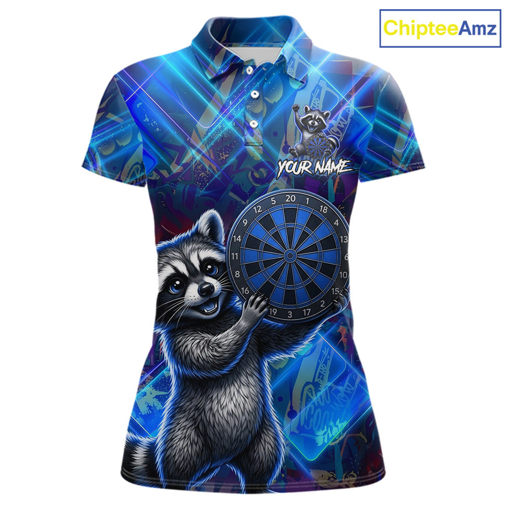 Funny raccoon graffiti dart shirt custom blue dart polo apparel for women