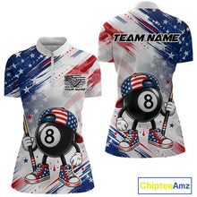 Load image into Gallery viewer, Personalized Grunge US Flag Funny 8 Ball women's quarter zip billiard shirt patriotic pool team uniform