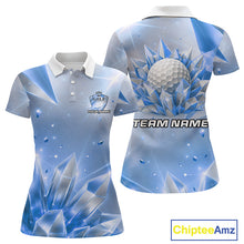 Load image into Gallery viewer, Women Golf Polo Shirt Custom Blue-Diamond Crystal Golf Ball Custom Name Golf Shirts For Team NYN3156