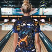Load image into Gallery viewer, Blue And Gold Dragon Bowling Shirt For Women Custom Fire Flame Polo 1/4-Zip Bowling Team Jersey NYN3644