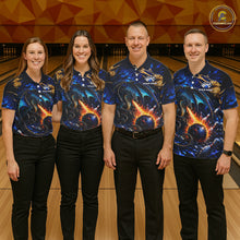 Load image into Gallery viewer, Blue And Gold Dragon Bowling Shirt For Men Custom Fire Flame Polo 1/4-Zip Bowling Team Jersey NYN3644