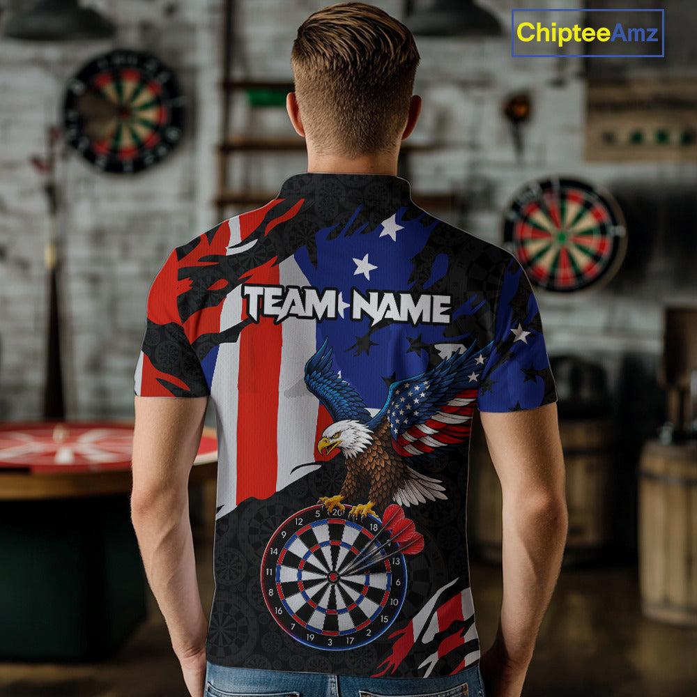 Red, Black And Blue American Flag Eagle Darts Shirts For Men Custom Patriotic Darts Team Jersey NYN3351