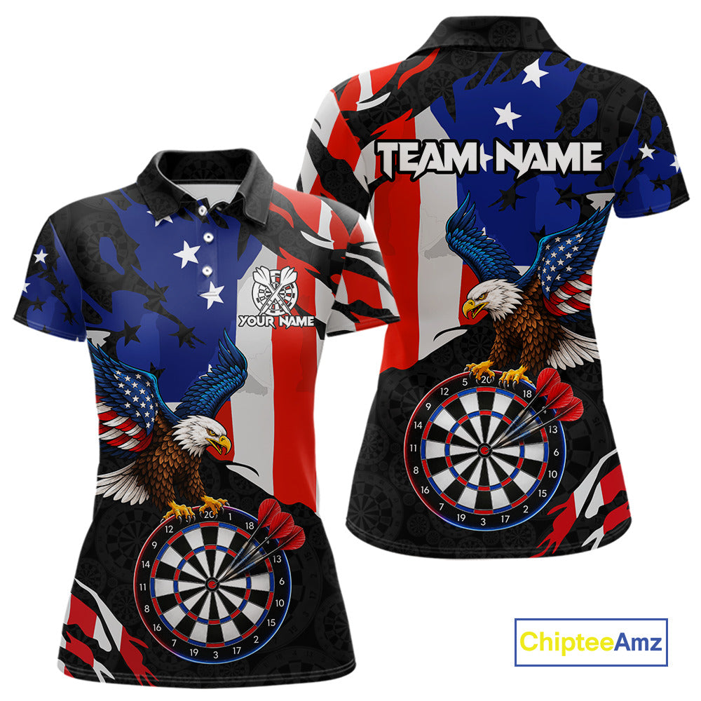 Red black and blue American flag eagle darts shirt for women patriotic jersey
