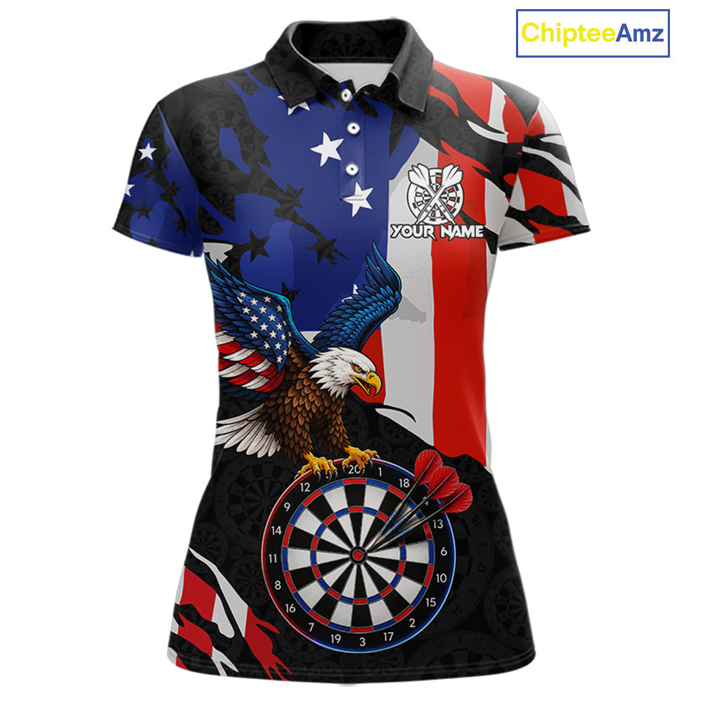 Red black and blue American flag eagle darts shirt for women patriotic jersey