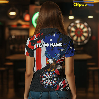 Red, Black And Blue American Flag Eagle Darts Shirts For Women Custom Patriotic Darts Team Jersey NYN3351