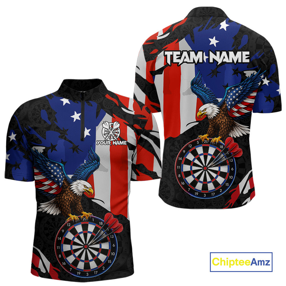 Red black and blue American flag eagle darts shirt for men patriotic jersey