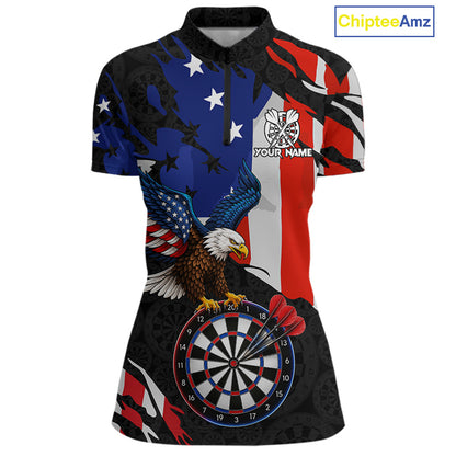 Red black and blue American flag eagle darts shirt for women patriotic jersey