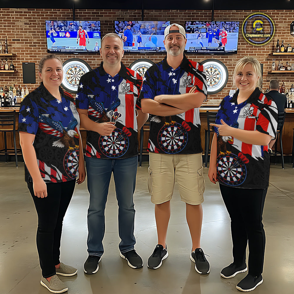 Red, Black And Blue American Flag Eagle Darts Shirts For Men Custom Patriotic Darts Team Jersey NYN3351