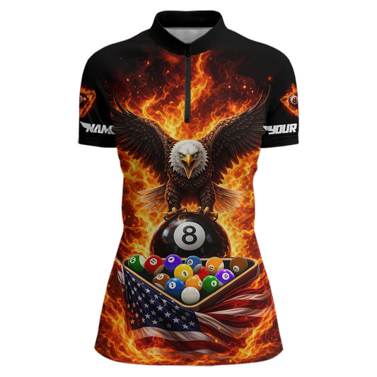 Fire Flame Eagle US Flag Pool Ball 3D Billiard Shirt For Women Personalized 8 Ball Billiard Attire NYN2587