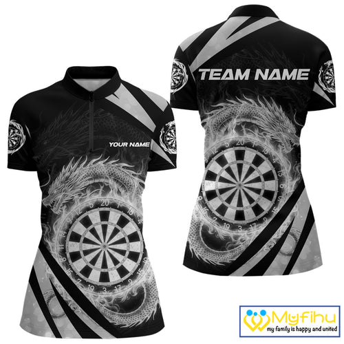 Silver Flames Dragon Dartboard Women Darts Quarter-Zip Shirt Custom Dragon Team Dart League Shirt NYN2069