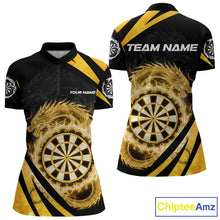 Load image into Gallery viewer, Gold Flames Dragon Dartboard Women Darts Quarter-Zip Shirt Custom Dragon Team Dart League Shirt NYN2068