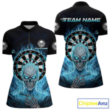 Load image into Gallery viewer, Black Blue Flaming Skeleton Darts Custom Women's Dart Quarter-Zip Shirts Team Dart League Jerseys NYN2073