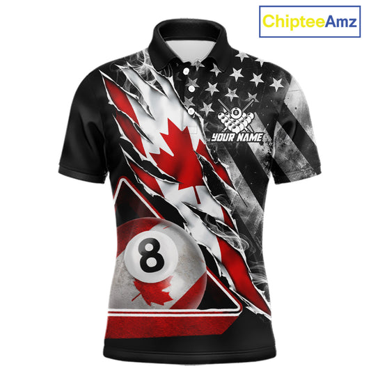 Personalized Smoke Canada Flag Billiard 8 Ball Pool Shirt Custom Patriotic Billiard Appeal For Men NYN2770