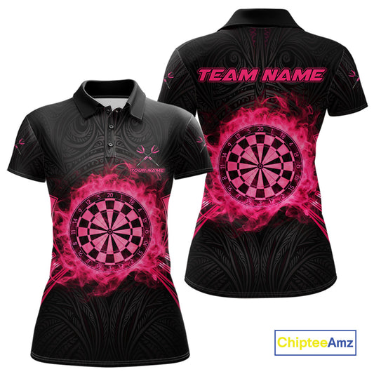 Black And Pink Smokes Dartboard Women Darts Polo Shirts Custom Tribal Dart Team Jerseys NYN2349