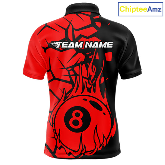 Black And Red Cracked Flaming Pool 8 Ball Men Billiard Shirt Custom Ball Billiard Team Attire NYN2625