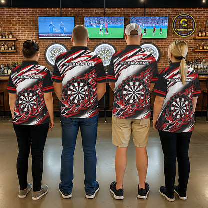 Black And Red Dartboard Fire Flame Darts Team Shirt For Women Custom Darts Polo 1/4-Zip Jersey NYN3940