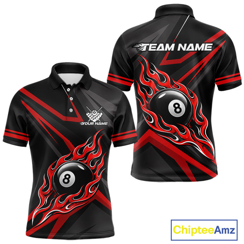 Fire Flame 8 Ball Billiard Team Shirt For Men Custom Black And Red Pool Billiard Team Jersey NYN3941