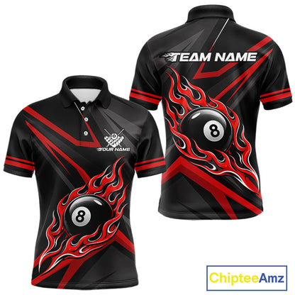 Fire Flame 8 Ball Billiard Team Shirt For Men Custom Black And Red Pool Billiard Team Jersey NYN3941