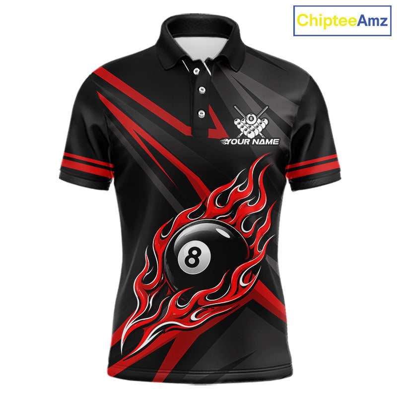 Fire Flame 8 Ball Billiard Team Shirt For Men Custom Black And Red Pool Billiard Team Jersey NYN3941