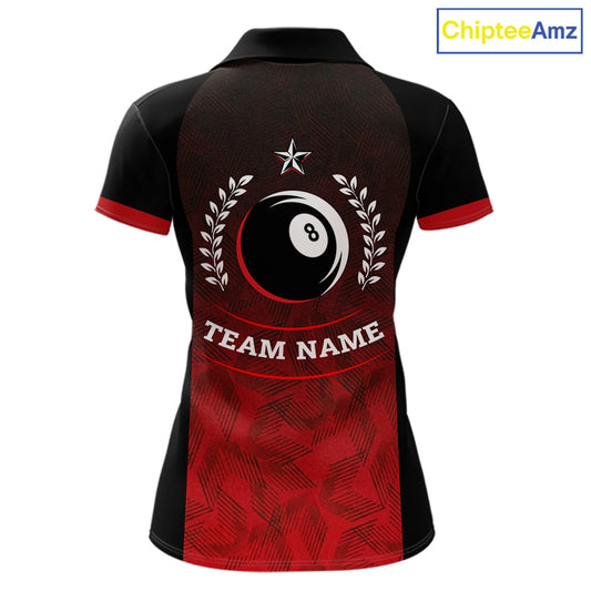 Black And Red 8 Ball Pool Women Billiard Polo & Quarter Zip Shirt Custom 8  Ball Billiard Team Jersey NYN2983