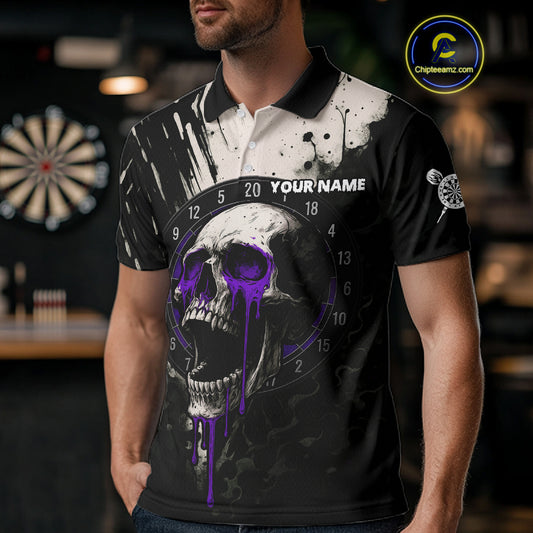 Custom Black & Purple Dripping Skull Dartboard Dart Men Polo Shirt Grunge Dart Jerseys NYN1565