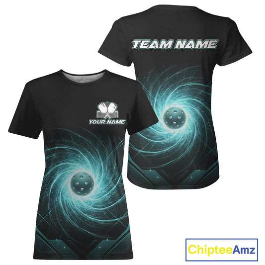 Custom Lightning Turquoise Swirl Pickleball Ball T-Shirt Women Outfits Pickleball Jerseys NYN1866