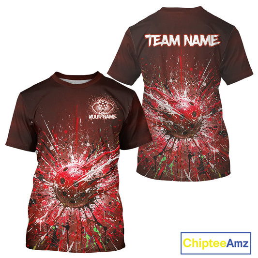 Custom Red Splatter Pickleball Ball T-Shirt Men Multi-Color Pickleball Team Jerseys NYN1871