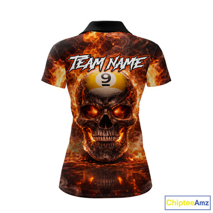 Fire Flame Skull Pool 8 Ball & 9 Ball Billiard Shirt For Women Custom Billiard Team Attire|Red NYN2628