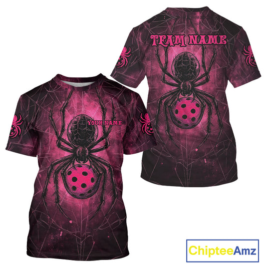 Custom Pink Spider Grunge Pickleball Ball T-Shirt For Men Funny Pickleball Jerseys NYN1585