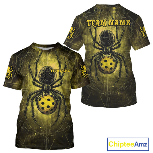 Custom Yellow Spider Grunge Pickleball Ball T-Shirt For Men Funny Pickleball Jerseys NYN1587